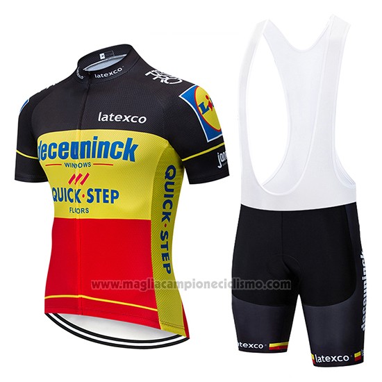 2019 Abbigliamento Ciclismo Deceuninck Quick Step Nero Giallo Rosso Manica Corta e Salopette